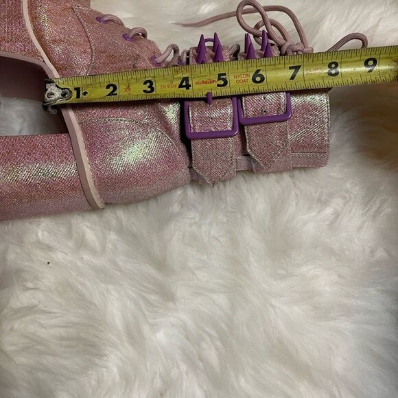 Sugar Thrillz Gothic Platform Pink Glitter lace upBoots  spikes accents SZ6 - Picture 10 of 13